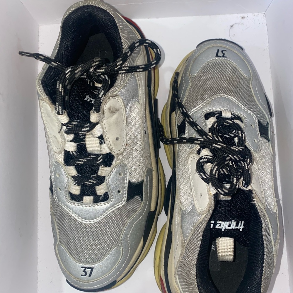 Balenciaga Triple S red and silver